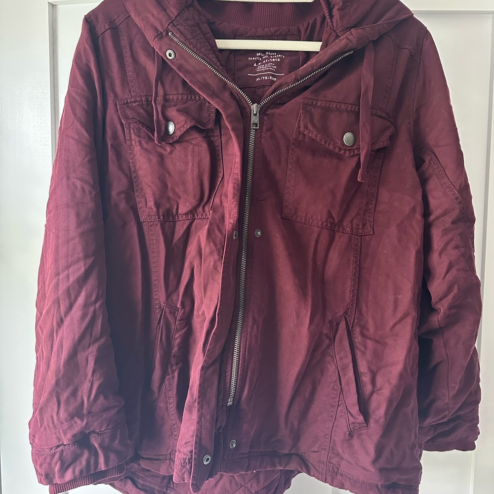 American Eagle Women's Burgundy Hooded Jacket